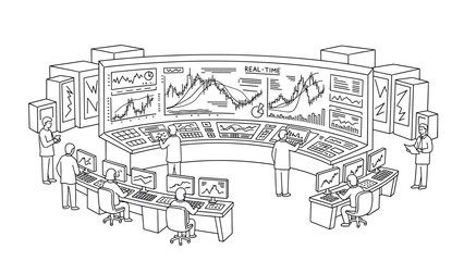 Naklejka premium Linear control room with real-time data management and analysis