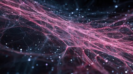 Abstract network of pink lines and glowing dots