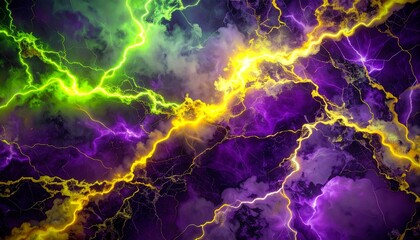 Vibrant Electric Storm with Neon Lightning and Cosmic Clouds.