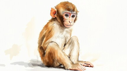 Charming depiction of a young macaque monkey, perfect for animal art lovers.