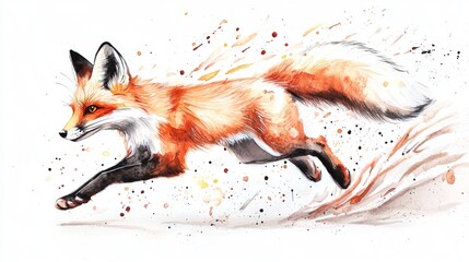 Lively watercolor artwork showcasing a fox on the move.