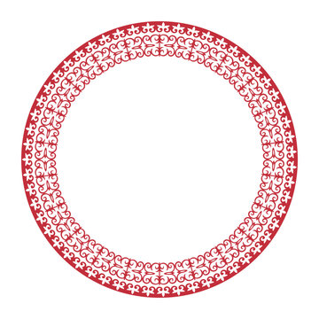 Abstract Patterns of Turkic peoples, Kazakh, Kyrgyz, Mongol. Round vector frame with arabesques and floral elements. Traditional classic ornament. Islam, Arabic, Indian, ottoman motif, embroidery