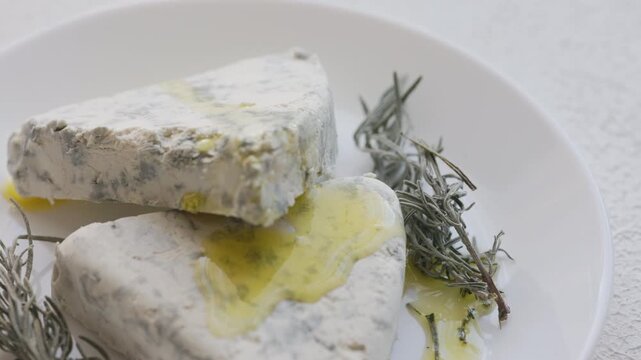 Close-Up of Walnuts with French Roquefort Cheese