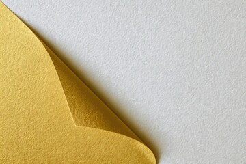 Curled Yellow Paper Corner Revealing Textured White Surface with Soft Lighting