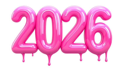 Glossy, pink, dripping digits spelling out the year 2026 against black