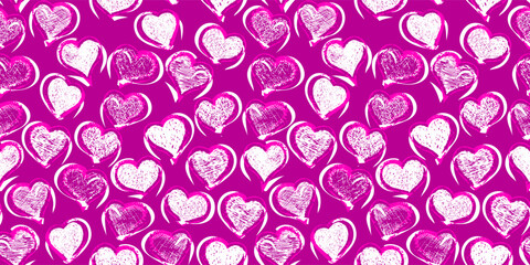 Hand-drawn hearts seamless pattern. Endless distressed background with a worn, weathered, and vintage texture. Vector illustration for wallpaper, wrapping paper, or textile design.