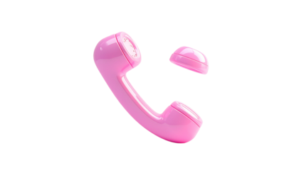 A pink, glossy telephone handset and detached receiver against black
