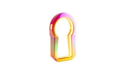Shiny, colorful keyhole shape floating against a stark black background