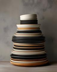 Artistic Stack of Ceramic Plates Minimal Still Life