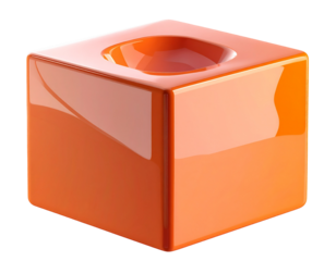 Glossy orange cube with a rounded indentation on top