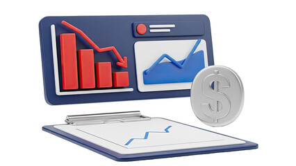 3D Financial Graphs and Dollar Symbol