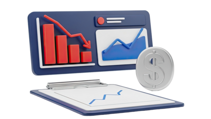3D Financial Graphs and Dollar Symbol