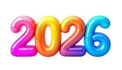 Colorful 3D rendered "2026" text against a solid black backdrop