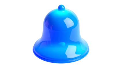 A glossy, blue, bell-shaped object against a stark black backdrop