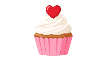 Cute cupcake with heart topper on white background
