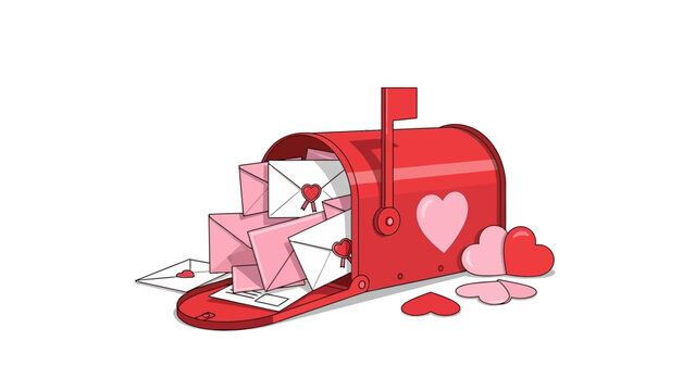 Red mailbox with love letters and hearts for Valentine's Day