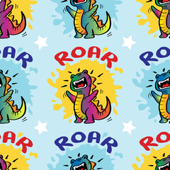 Seamless pattern with cute dinosaurs. Vector illustration for kids. © Handini_Atmodiwiryo