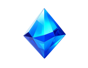 A brilliant blue geometric jewel, set against a stark black background