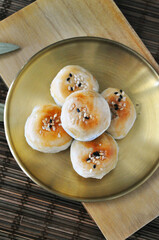 Top view of Traditional Chinese Pastry Tau Sar Piah on Dish