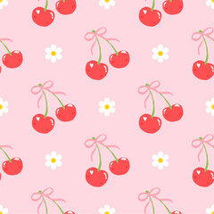 Seamless red cherry pattern design, flat cherry pattern template vector. 
