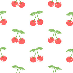 Seamless red cherry pattern design, flat cherry pattern template vector. 
