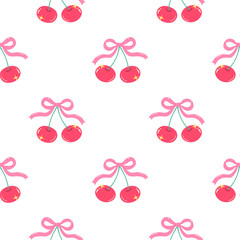 Seamless red cherry pattern design, flat cherry pattern template vector. 
