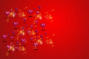 Valentine's day background with hearts 3d and lights. Vector illustration. copy space area