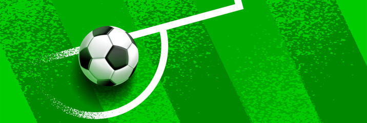 Soccer banner background with football on field, modern sports design