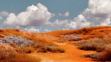 Desert trail under cloudy sky