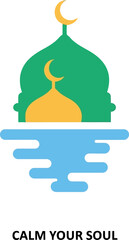 Obraz premium Islamic Ramadan Lantern Illustration with Crescent Moon and Mosque Dome for Spiritual Calmness