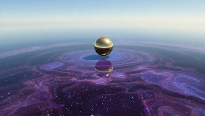 Golden sphere reflecting on a nebula field