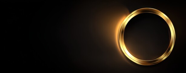 Inflation hedge gold background Luxury gold ring frame with glowing light on black background, elegant circular border for premium branding and mockup