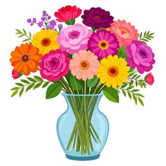 Colorful floral bouquet arranged in a clear glass vase