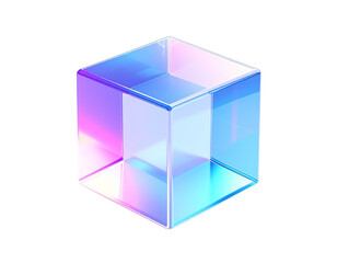 A glowing translucent cube with gradient light and sharp edges against black