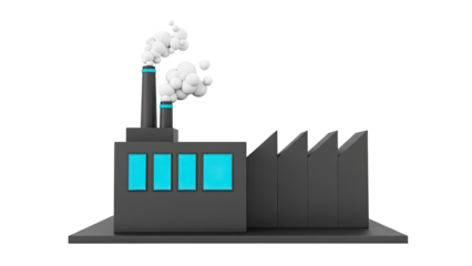 Stylized Factory with Smoke Stacks and Bright Windows