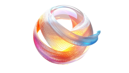 Abstract 3D globe of swirling, colorful threads on black background