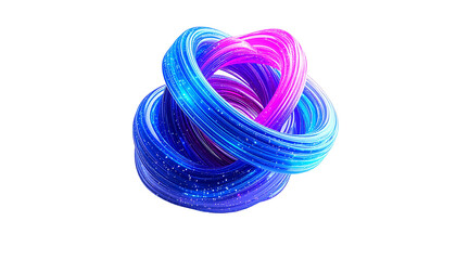 Abstract 3D shape, intertwining blue and pink glowing ribbons