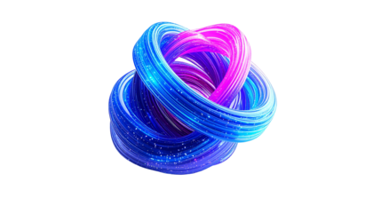 Abstract 3D shape, intertwining blue and pink glowing ribbons