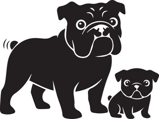 Bulldog and Puppy Silhouette | Cute Canine Icons, Family Pet Logos & Adorable Cartoon Companion