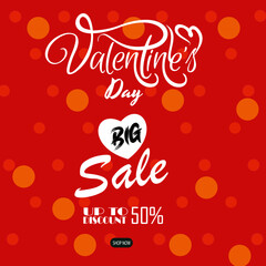 Red valentine s day big sale promotion with heart and bokeh background