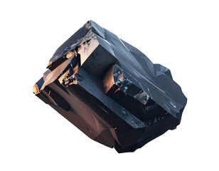 Abstract image of a faceted, dark crystalline structure against black