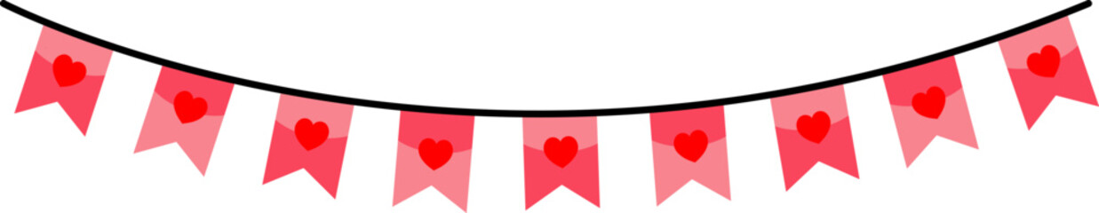 Festive red and pink bunting decoration on a string
