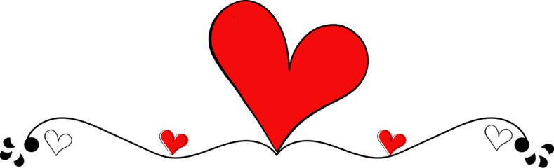Simple hand drawn red heart illustration with decorative border