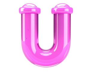 Shiny, pink, 3D rendered uppercase letter "U" with rounded caps, isolated