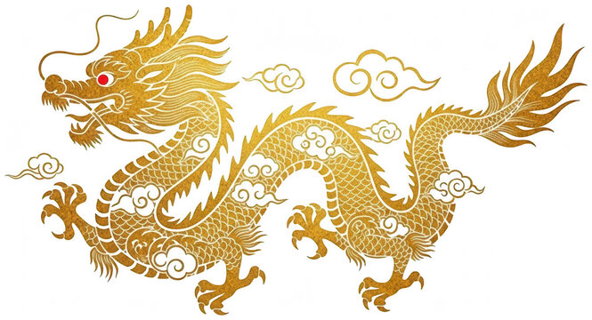 Golden Dragon png Chinese Dragon cutout Oriental Serpent png Mythical Beast cutout Eastern Creature png Legendary Animal cutout Dragon Illustration