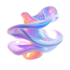 Abstract, swirling iridescent form on black. Translucent, glossy, colorful