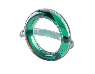 3D rendered, transparent, green glass torus shape floating on black background