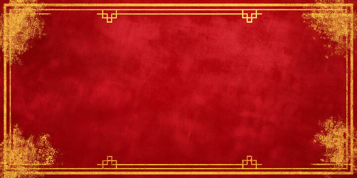 Chinese New Year Banner Background with Gold Frame and Copy Space