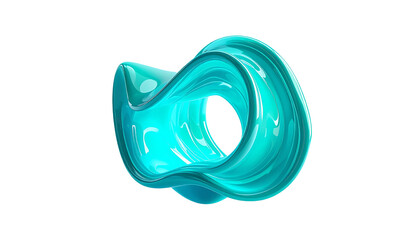 Abstract teal swirl of glossy, fluid material against a black background