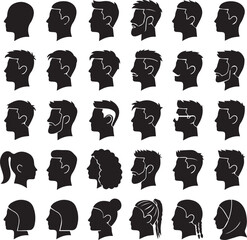 Female and Male Head Silhouettes | Human Profile Icons, Black Outline Figures & Minimalist Stock 